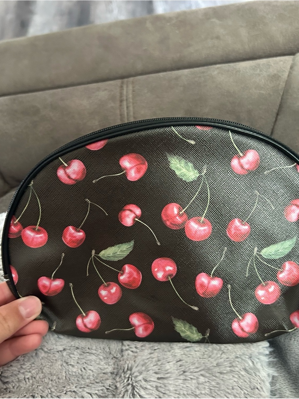 4/$50 Cherry Print Cosmetic Pouch - Brown with Red Cherries wallet